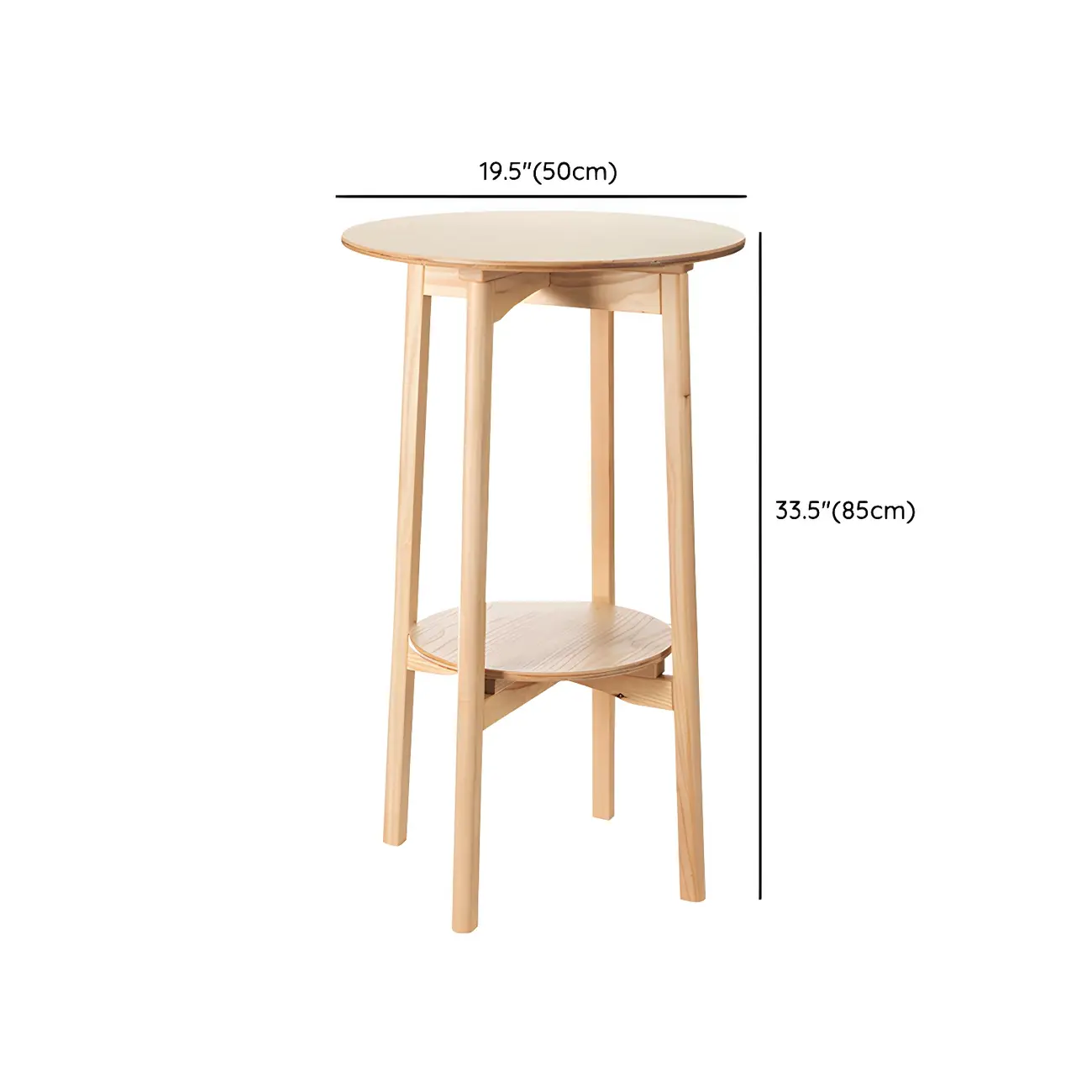 Scandinavian Round Natural Ash Wood Shelf Bar Tables