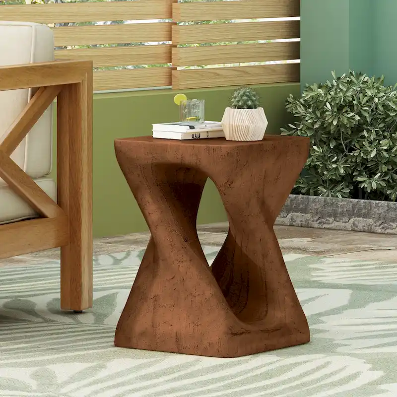 MGO Twist Shape Side Table, Wood-like Texture