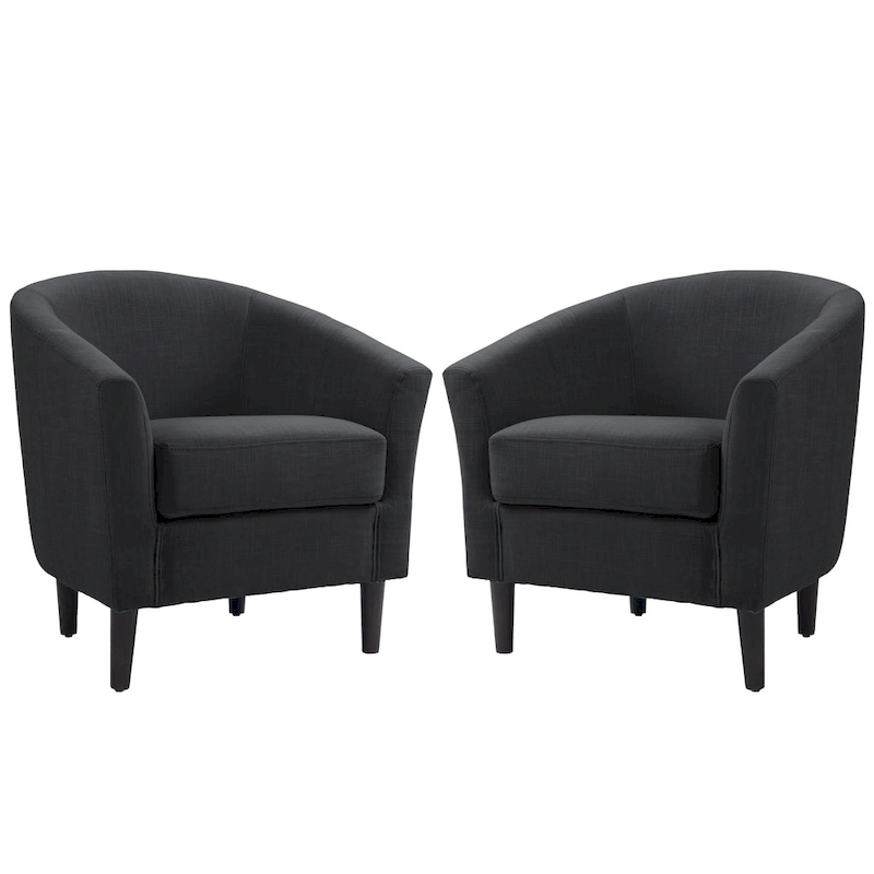 Set of 2 Upholstered Modern Barrel Accent Chair Wood Legs