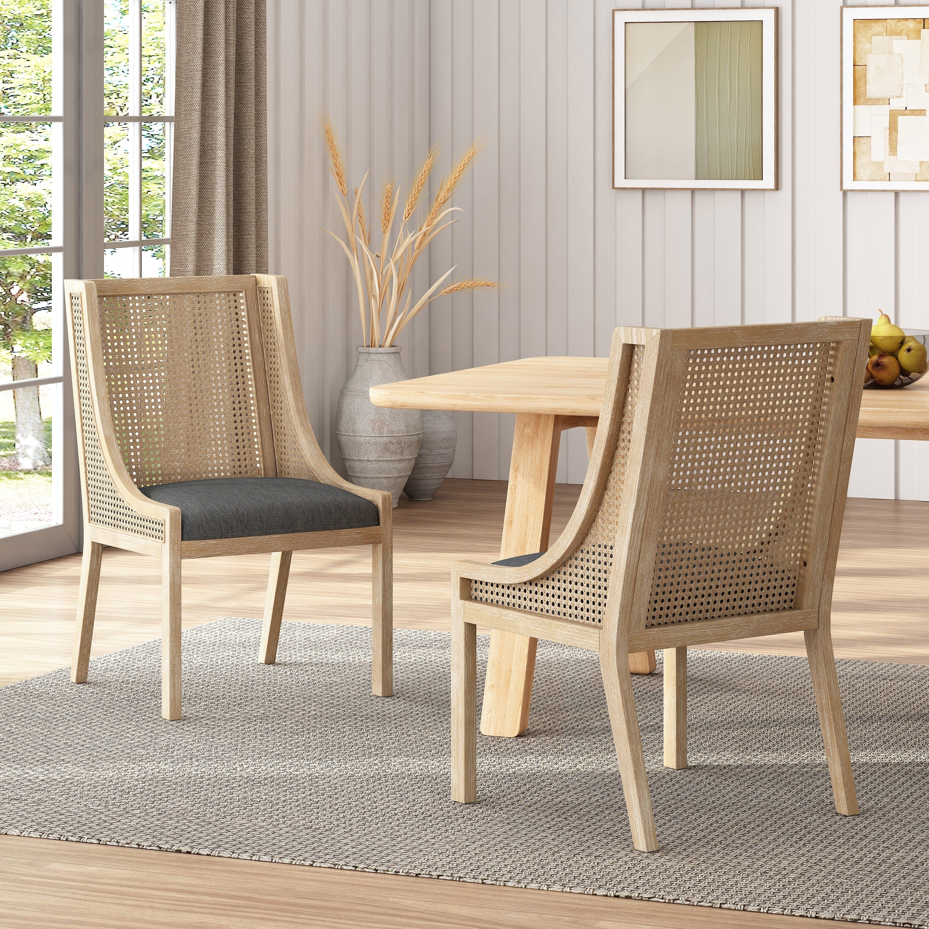 Maurers Cane and Wood Upholstered Dining Chairs (Set of 2) by Christopher Knight Home