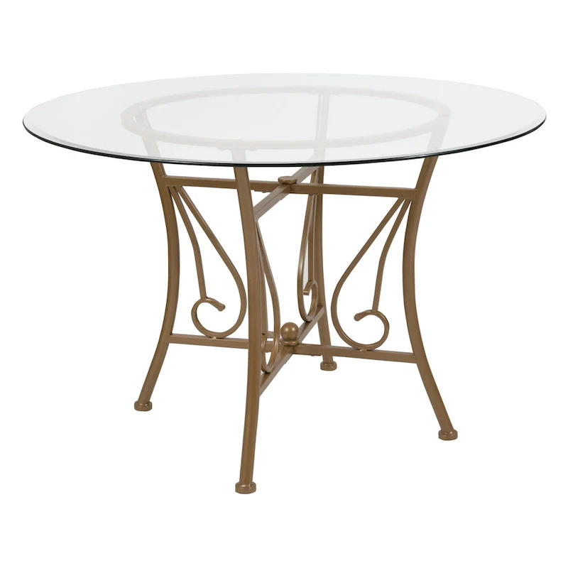 45 Round Glass Dining Table with Curl Accent Matte Metal Frame - 45W x 45D x 29H - 45W x 45D x 29H