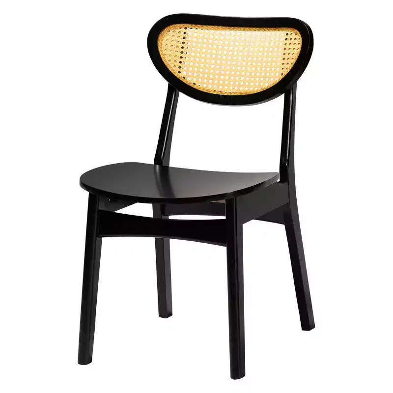 Baxton Studio Giuliana Mid-Century Wood and Woven Rattan 5-Piece Dining Set