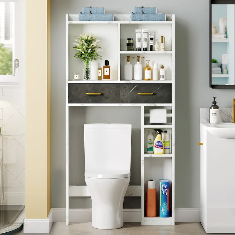 Moasis Bathroom Over The Toilet Storage Cabinet Organizer With 2 Drawer and Shelves