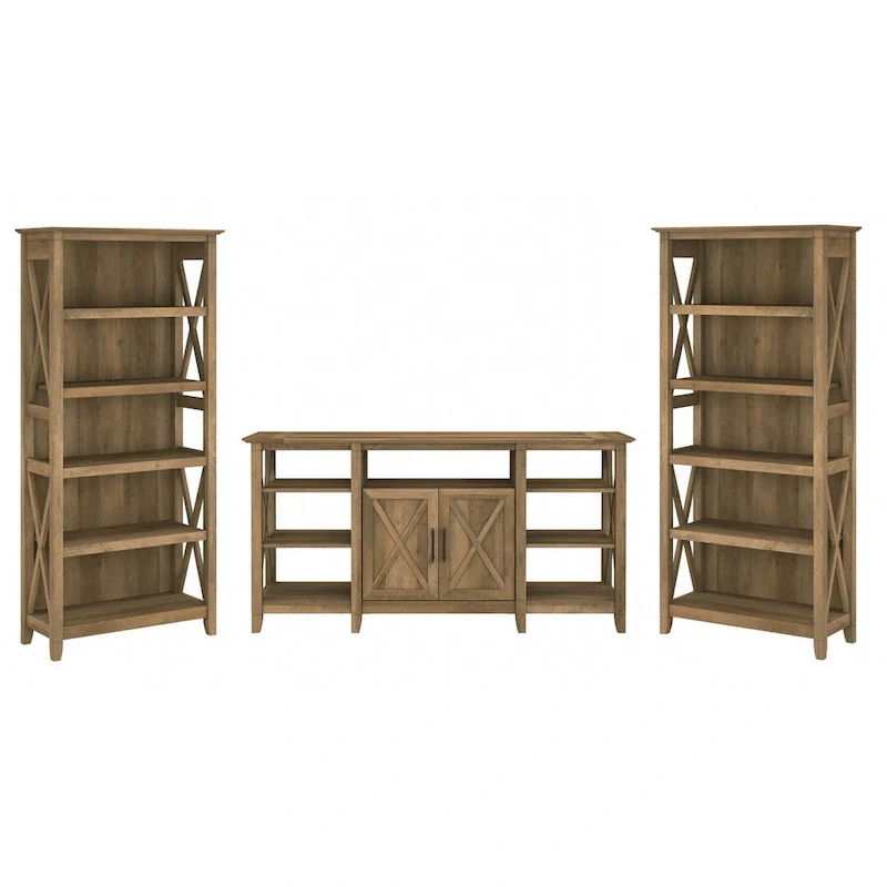 Tall Farmhouse TV Stand with 2 Bookcases by Bush Furniture