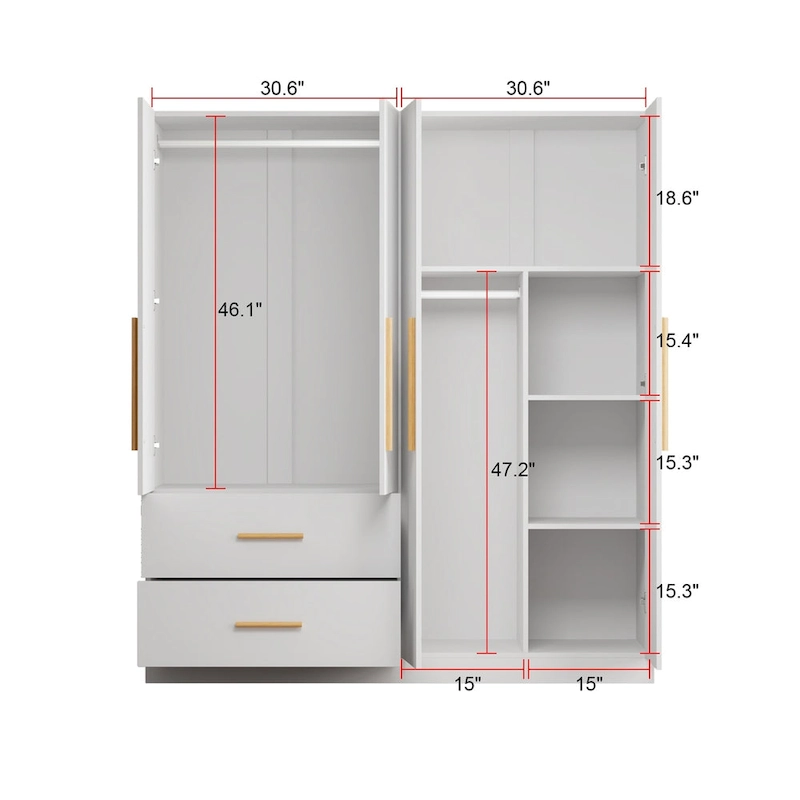 63 Wide Large Freestanding Armoire Wardrobe Cabinet with Drawers