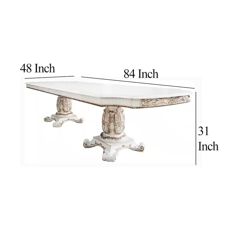 Antoine Dining Table, Double Pedestal, 84-120 Inch Antique Pearl White
