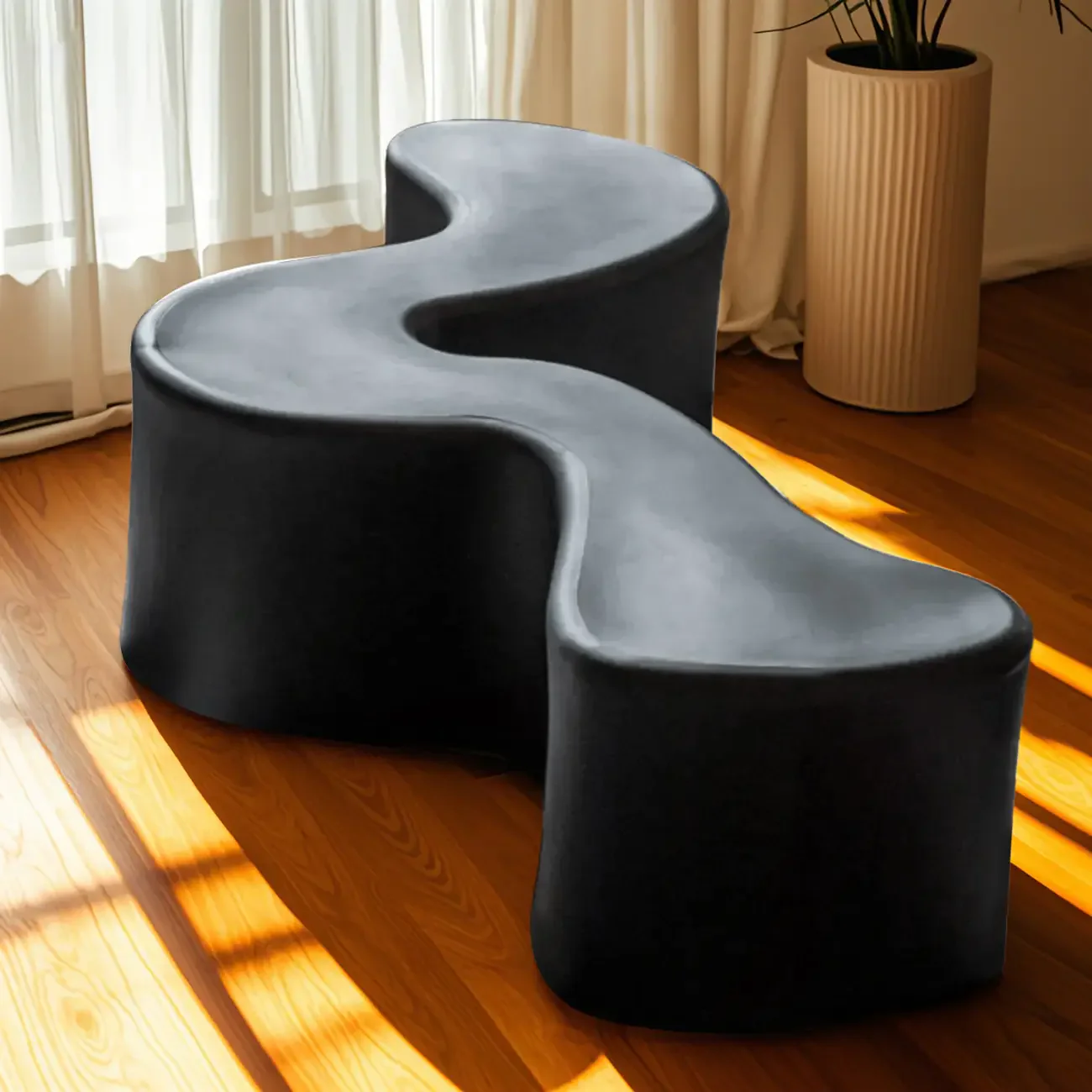 Modern Black Resin Wave Coffee Table with Abstract Design