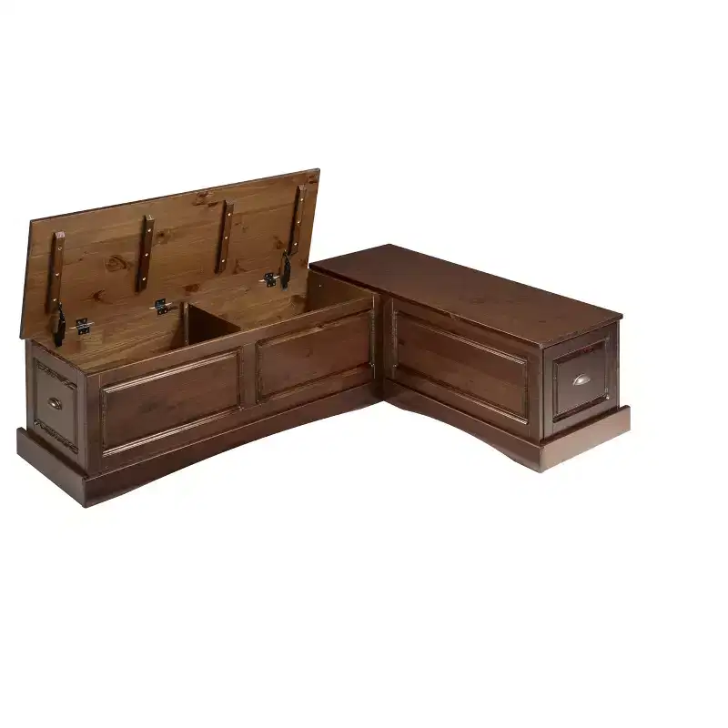 3pc Colby L Shaped Bench and Backless Nook Dining Set Brown - Linon: Wood Frame, 5-Seater, Trestle Base