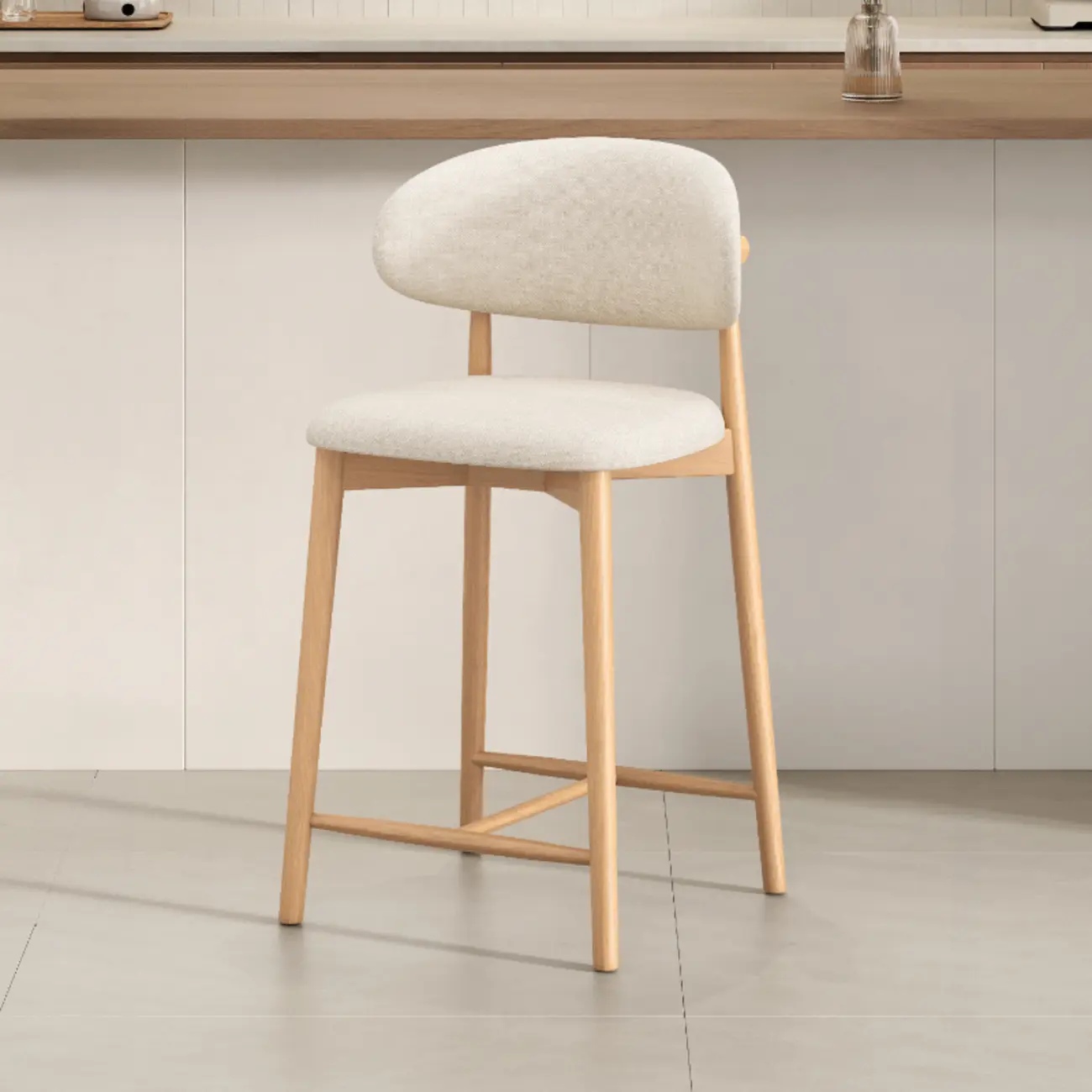 Mid Century Modern Upholstered Bar Stool with Back