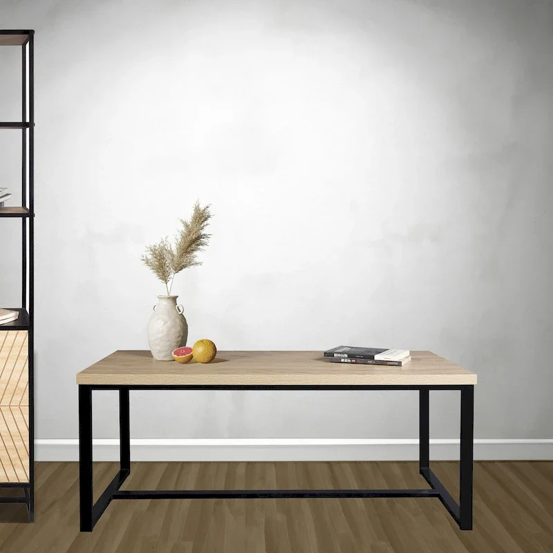 Natural Wood Coffee Table - Black Metal Legs 39