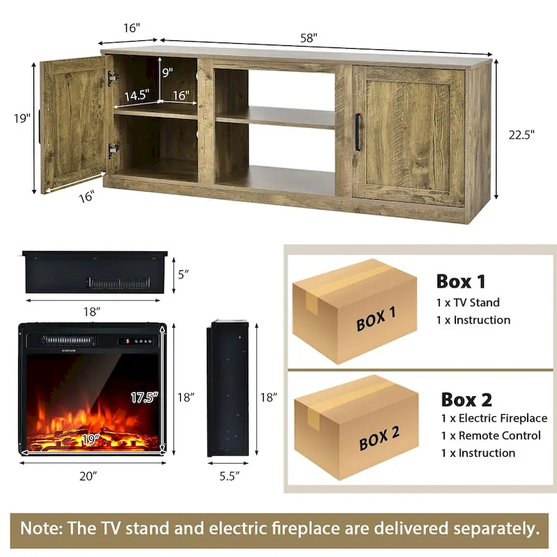 Costway 58 Fireplace TV Stand Entertainment Console W/ 18 Electric