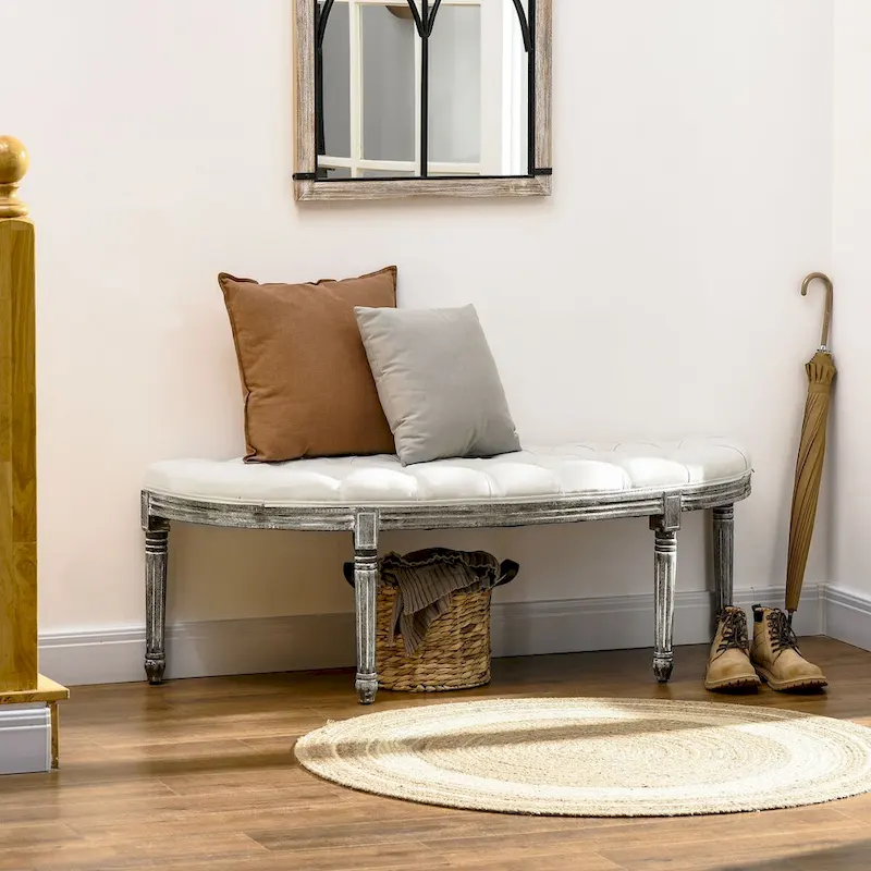 Semi-Circle End of Bed Bench with Tufted Design