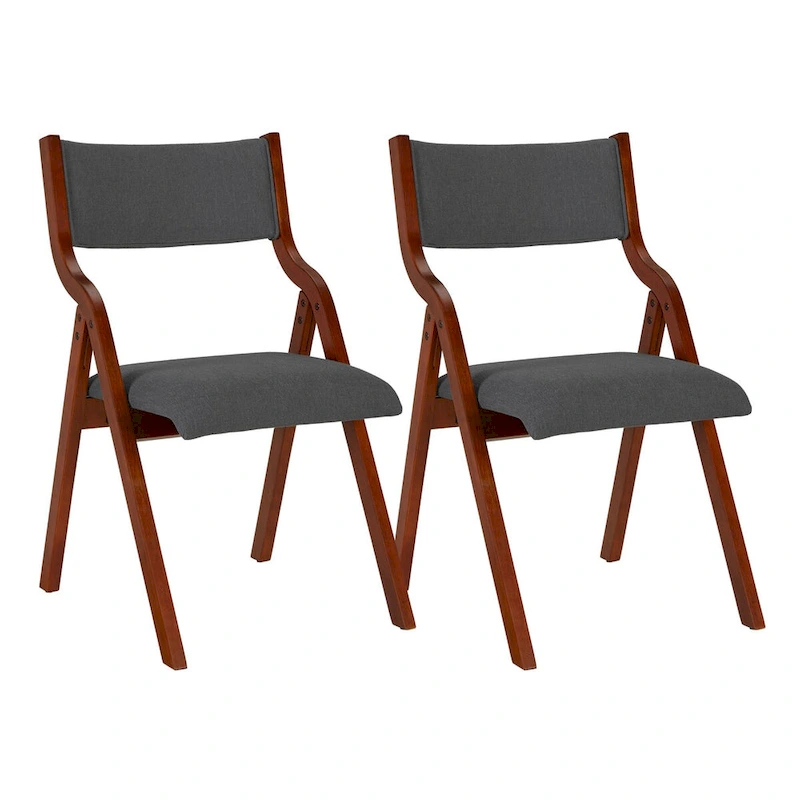 Set of 2 Modern Upholstered Wood Folding Chairs with Padded Seats