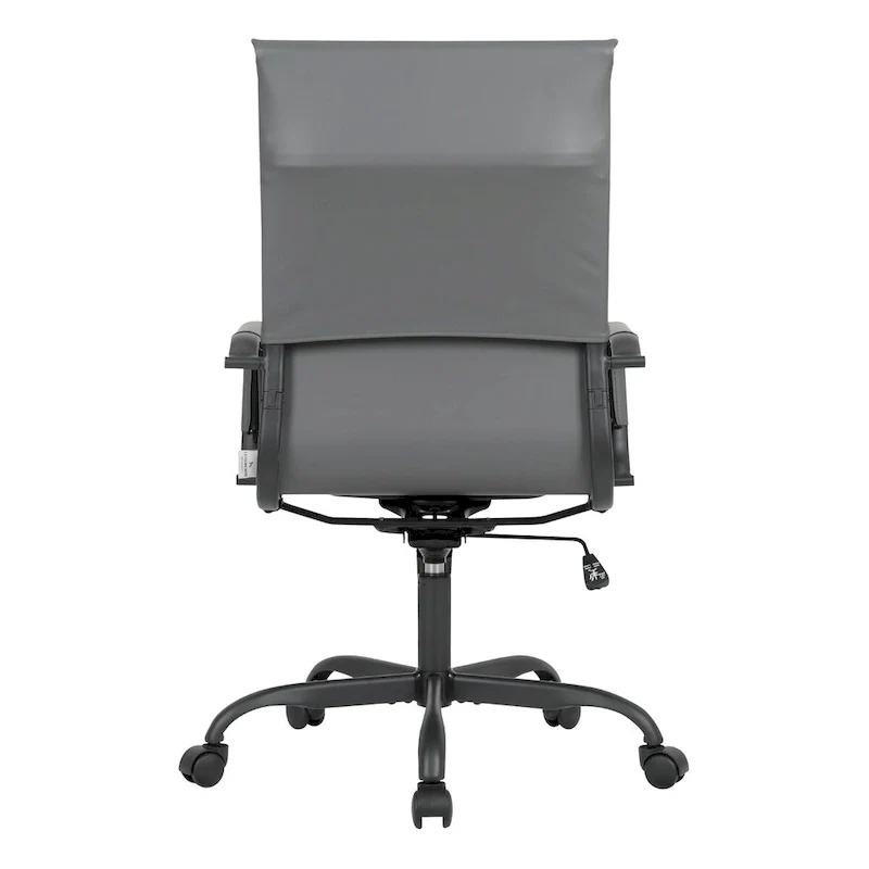 Ribbed Leather Adjustable High-Back Office Swivel Chair in Black Metal Frame