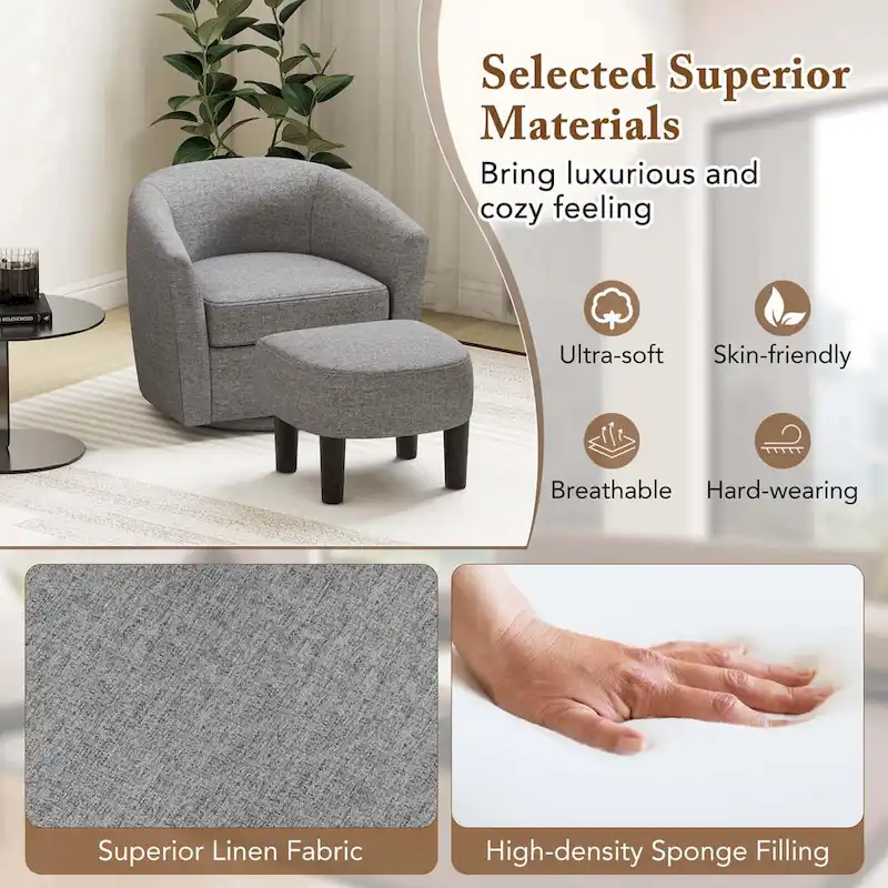 Swivel Barrel Chair with Ottoman Footrest Curved Backrest
