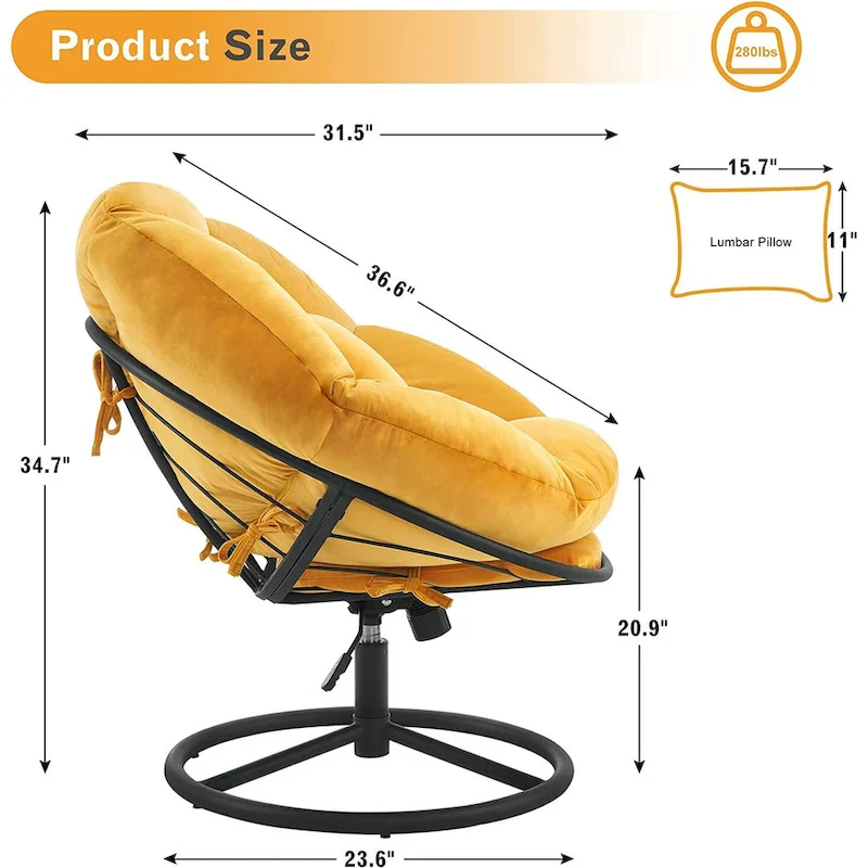 MCombo Gas Lift Swivel Papasan Chair with Height Adjustment, Velvet HQ405