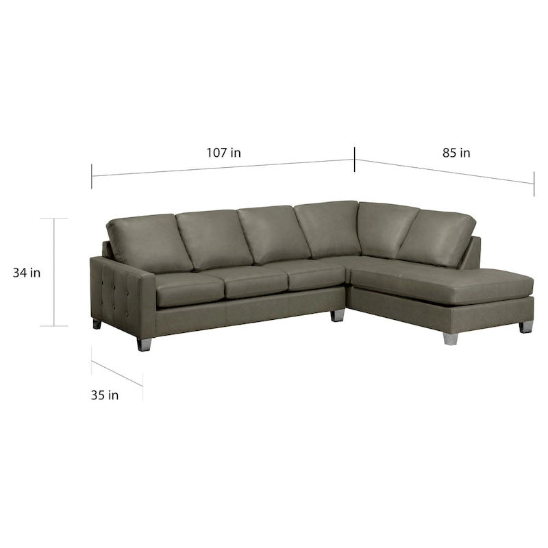 Dean Top Grain Italian Leather Tufted Sectional Sofa - 107 x 85 x 35 x 34