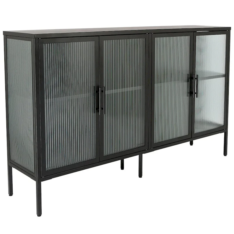 Metal Tempered Glass Cabinet with Adjustable Shelf