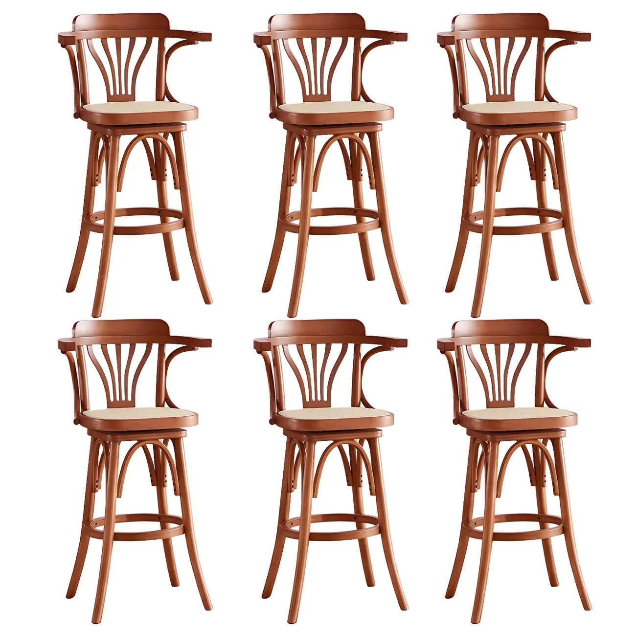 Timeless Square Rattan Wood Low Back Bar Stool in Brown/ Black
