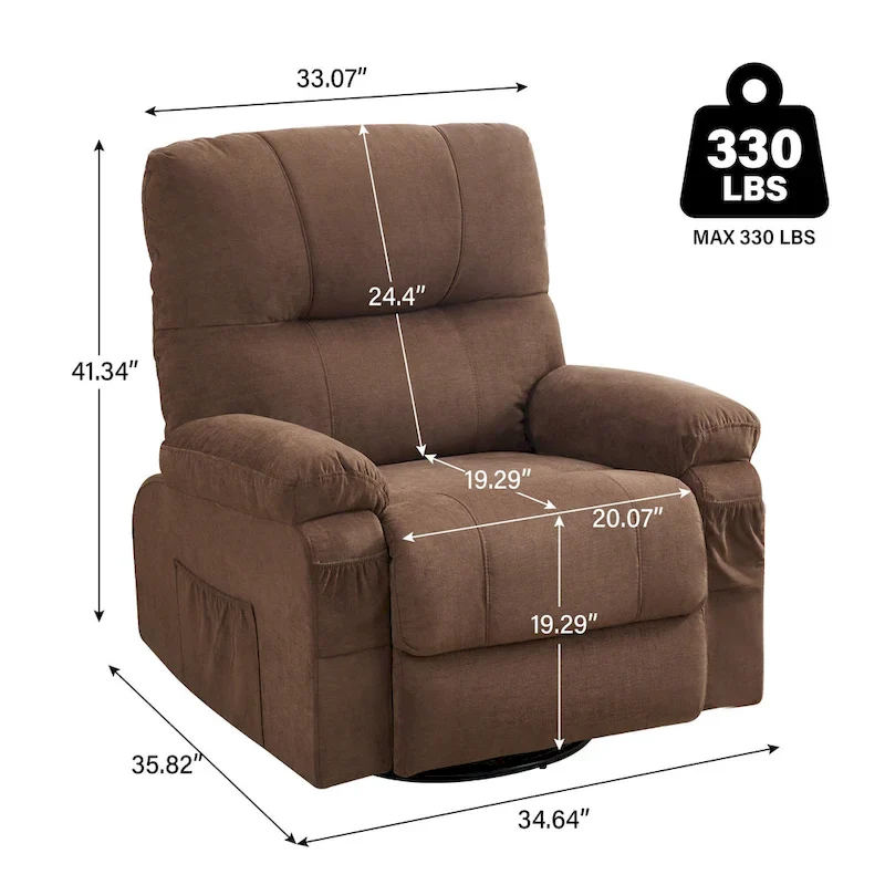 360 Linen Swivel Rocker Recliner with Side Pockets