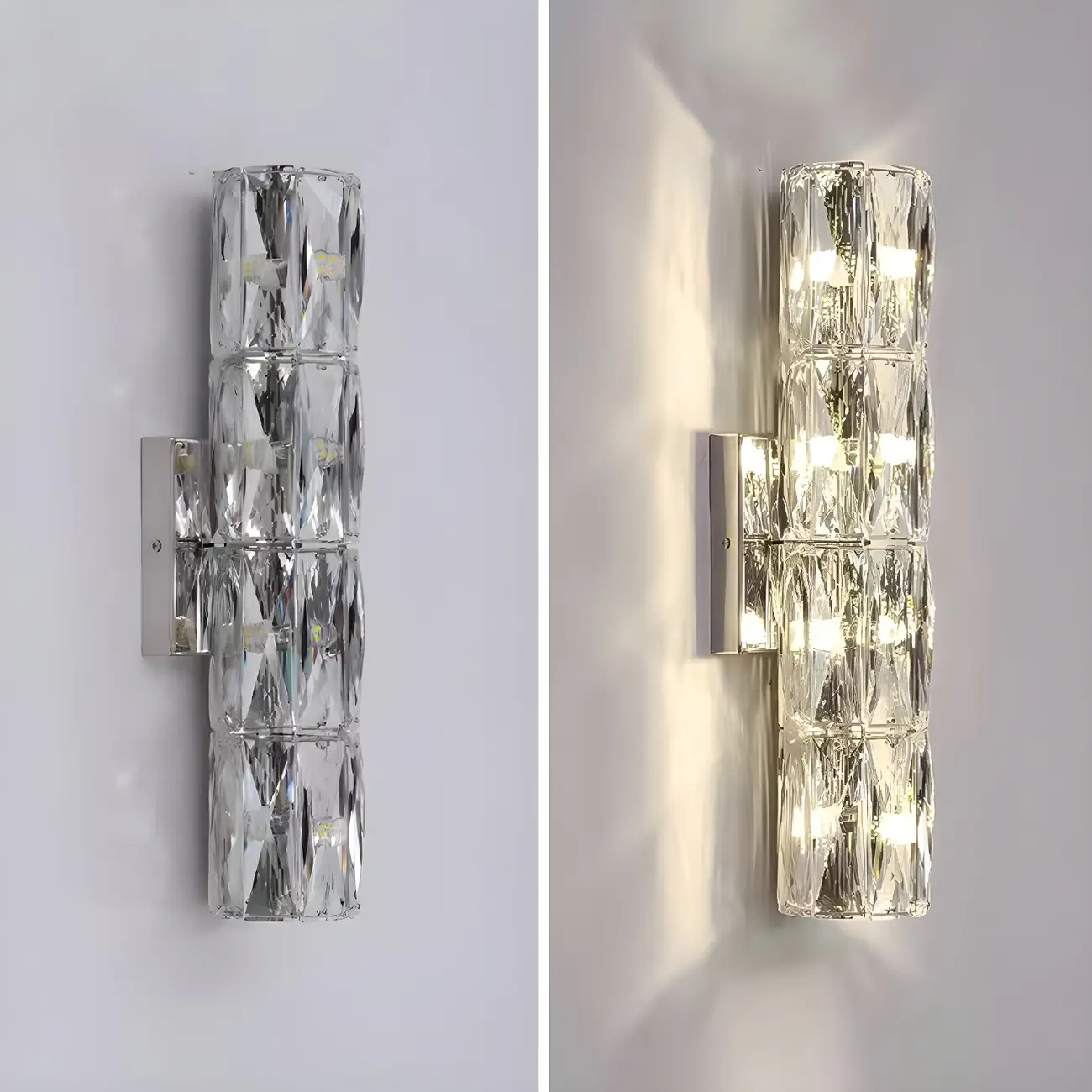 Modern 4-Light Chrome Crystal Cylinder Wall Sconce Light Fixture