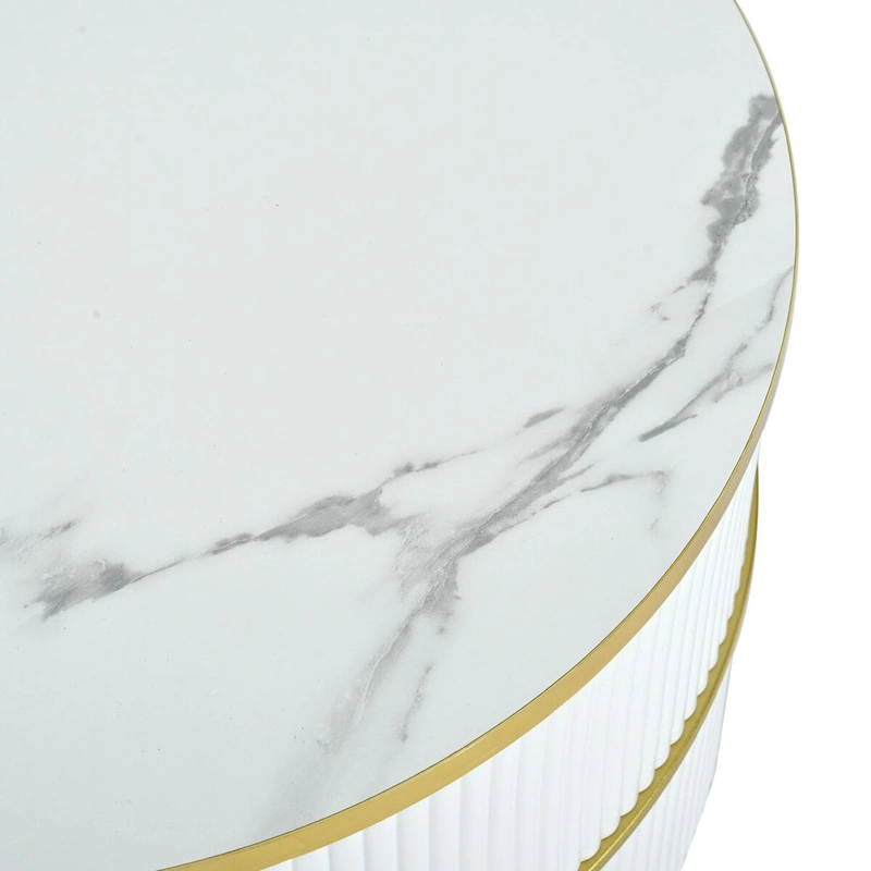 Stackable Round Coffee Table with 2 Drawers, Modern Nesting Tables