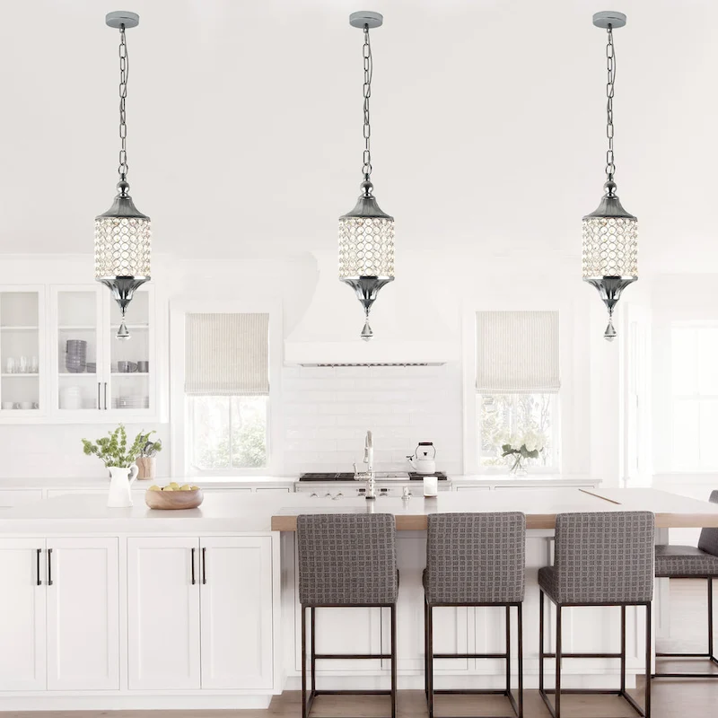 CurveCurio 7  Classic Crystal Pendant w Dimmable LED Light, Adjustable Hanging Chain up to 70 inches