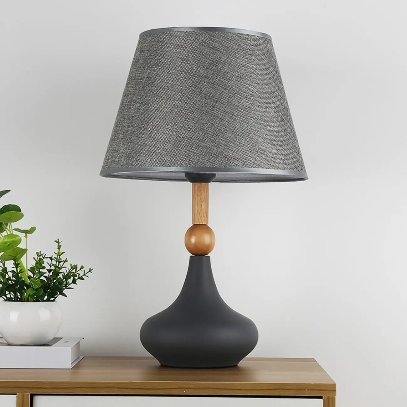 Modern Grey Geometric Table Lamp for Living Room