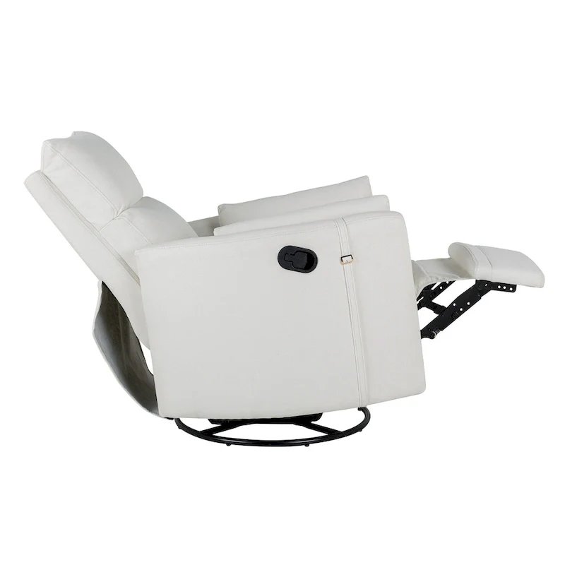 Beige Upholstered Swivel Rocker Recliner with Manual Recline, 360 Swivel, and Two Removable Cushions