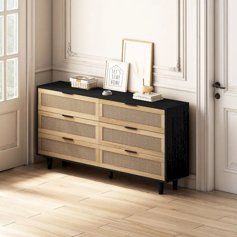 59.066-Drawers Rattan Storage Cabinet