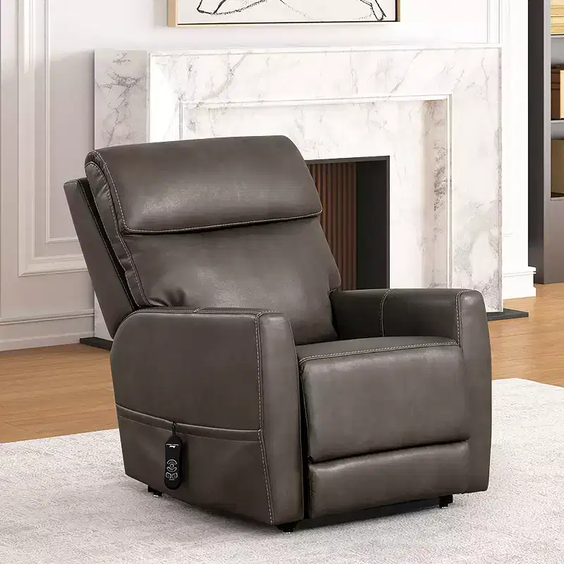 HOMES: Inside + Out Hilltop Leatherette Powered Recliner Lift Chair with Zone Heating and Patented Headrest System Gray