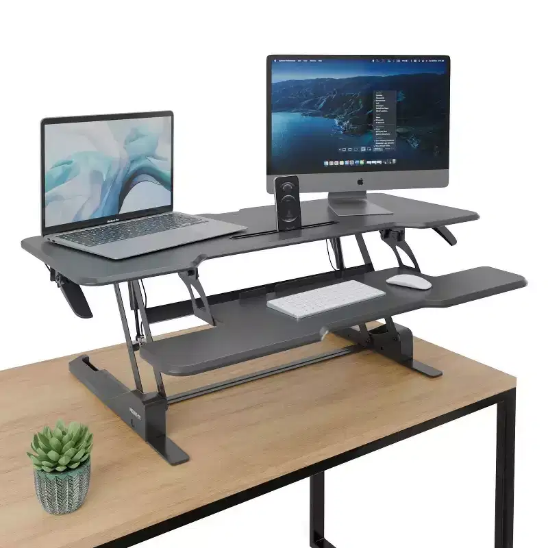 Black 2-Person Wide Standing Desk Converter, Sit-Stand Style