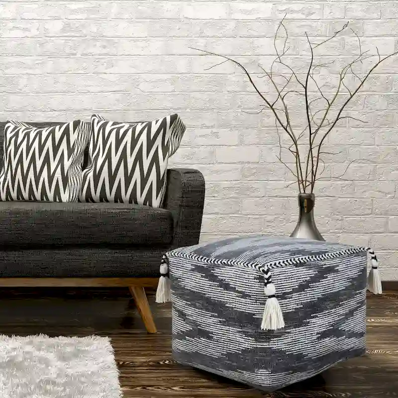 Sevita Gray Modern Electrostatic Geometric Pouf Ottoman