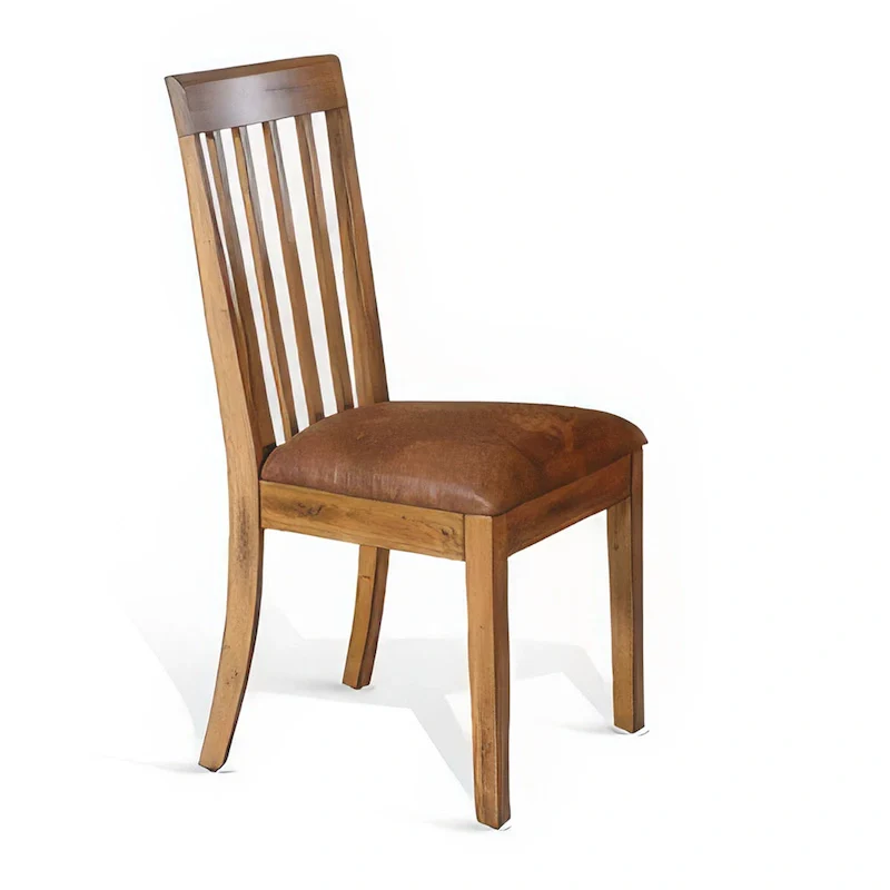 Marv Dining Chair, Slat Back, Light Brown Microfiber, Mahogany Mindi