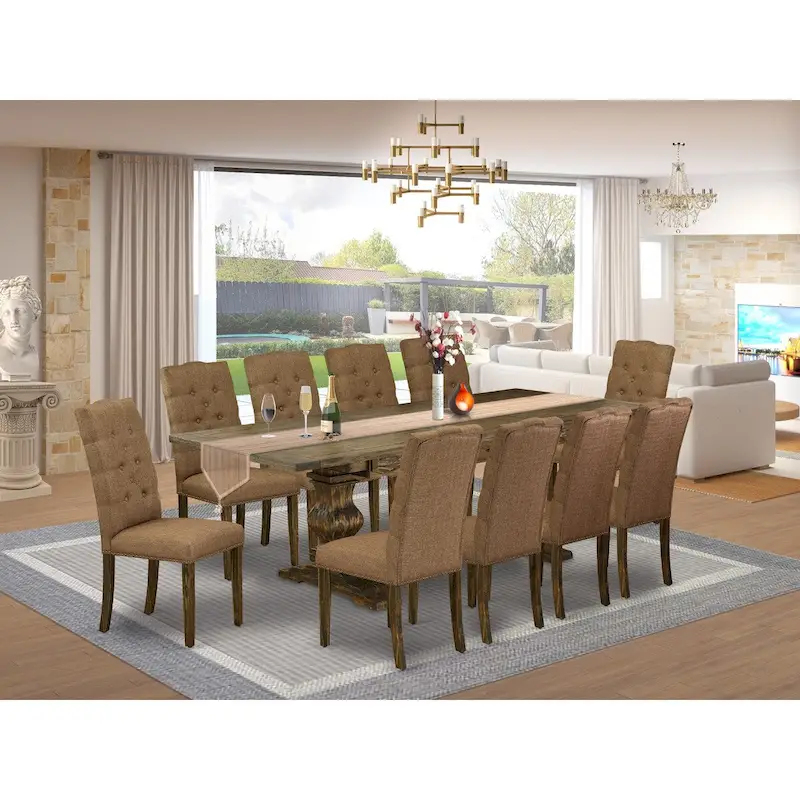 East West Furniture 11 Piece Kitchen Table Set- a Dining Table and 10 Linen Fabric Parson Chairs(Finish Options)