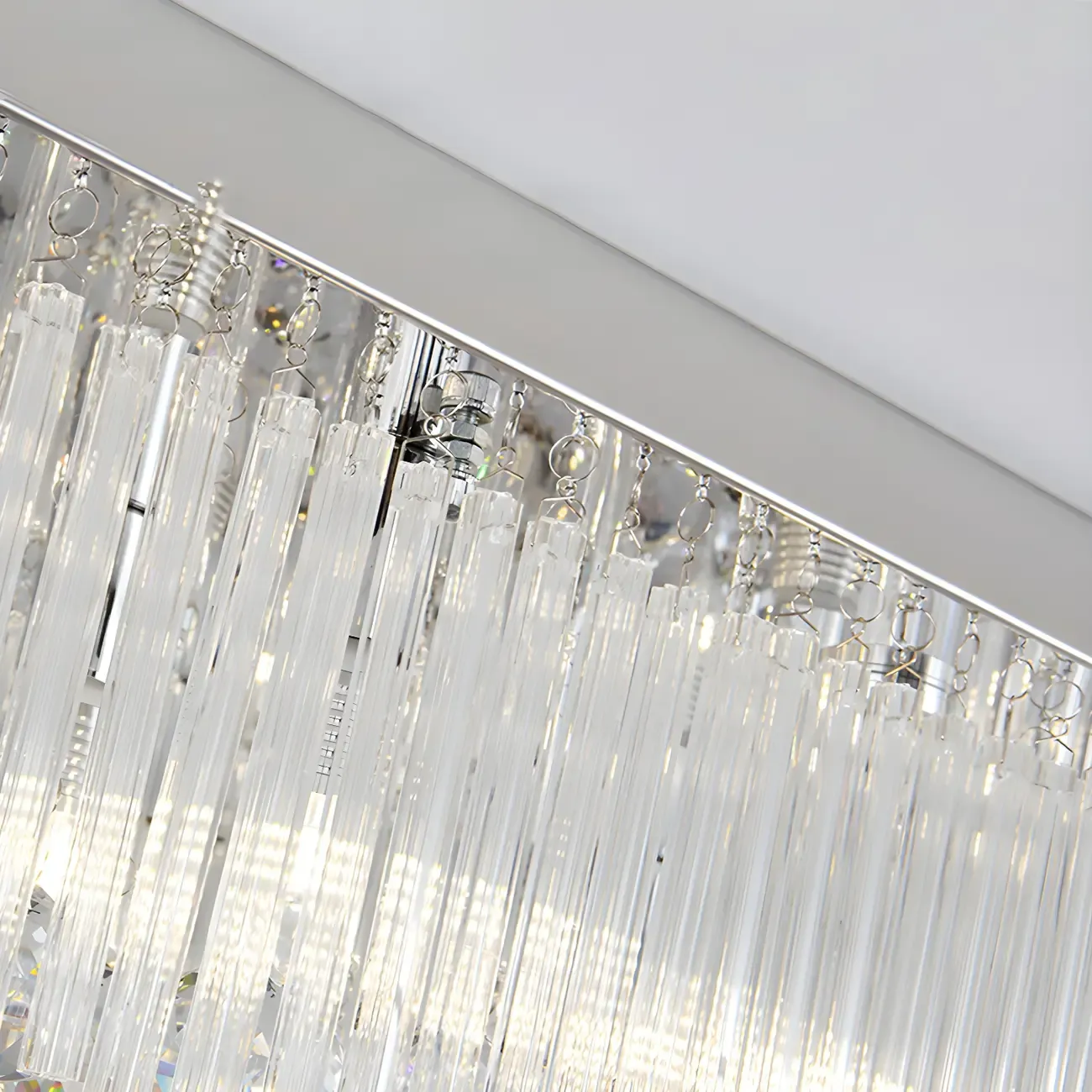 Modern Silver Crystal Rectangle Island Chandelier
