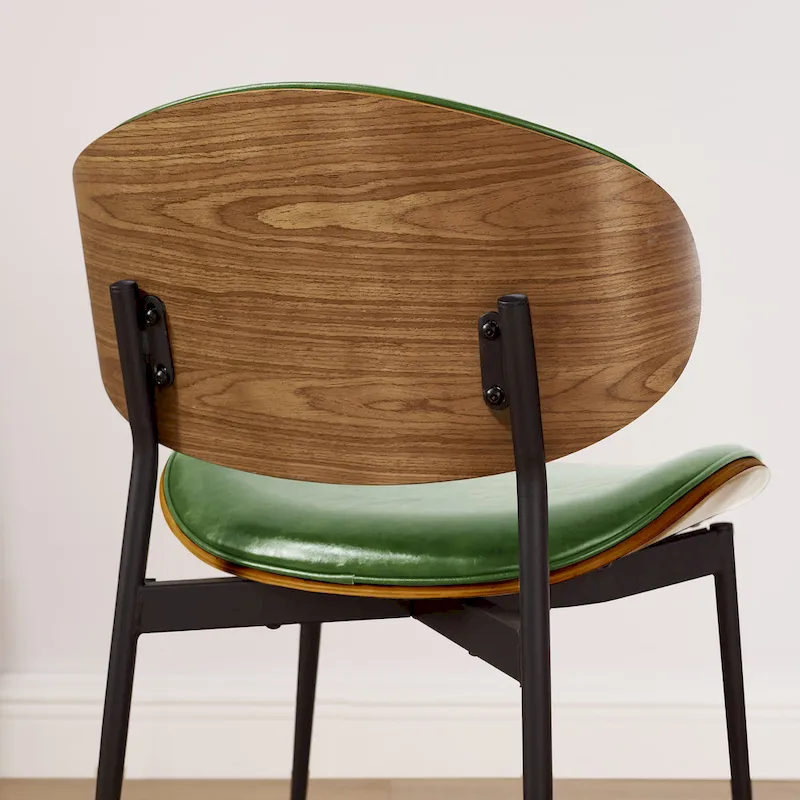 Set of 4 Mid-century Wood and Faux Leather Dining Chairs