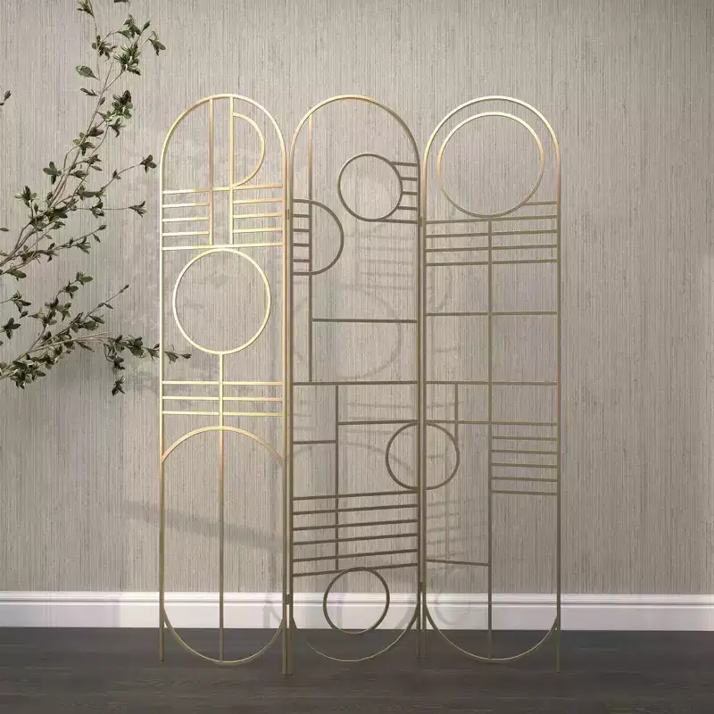 Modern Metal Room Divider Screen Gold - Olivia & May: Iron Frame, No Assembly, 3-Panel Design
