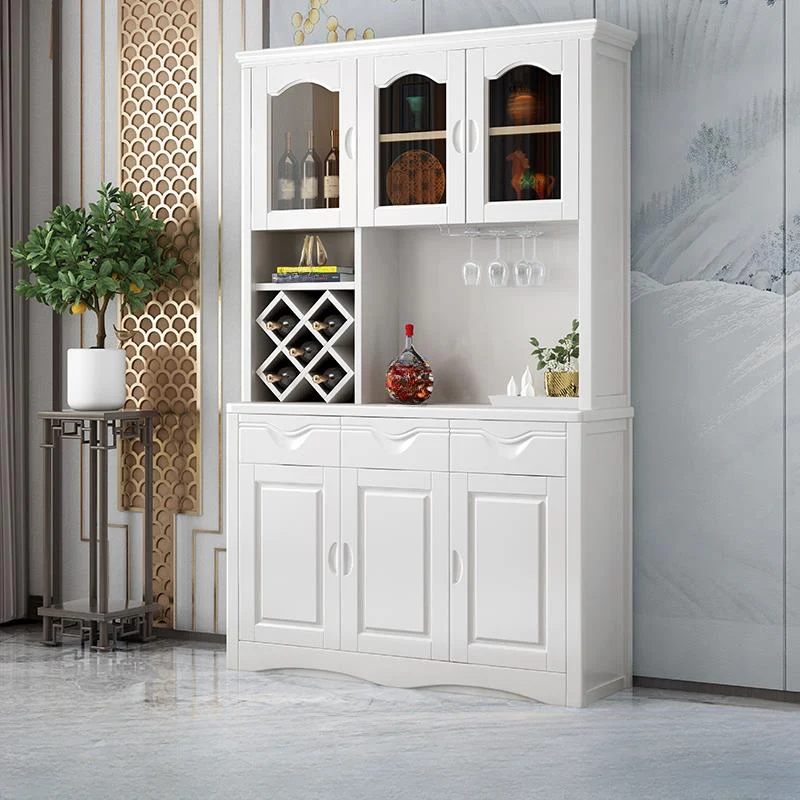 Kitchen Wooden White Cabinet Sideboard Built-in Wine Rack