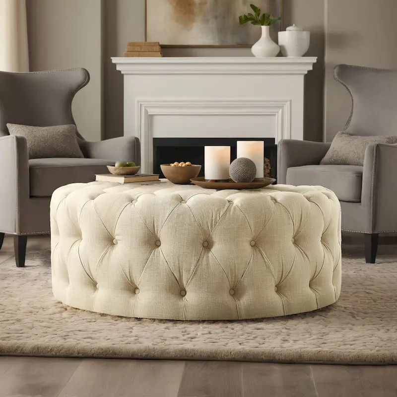 Gdansk Round Tufted Ottoman with Casters