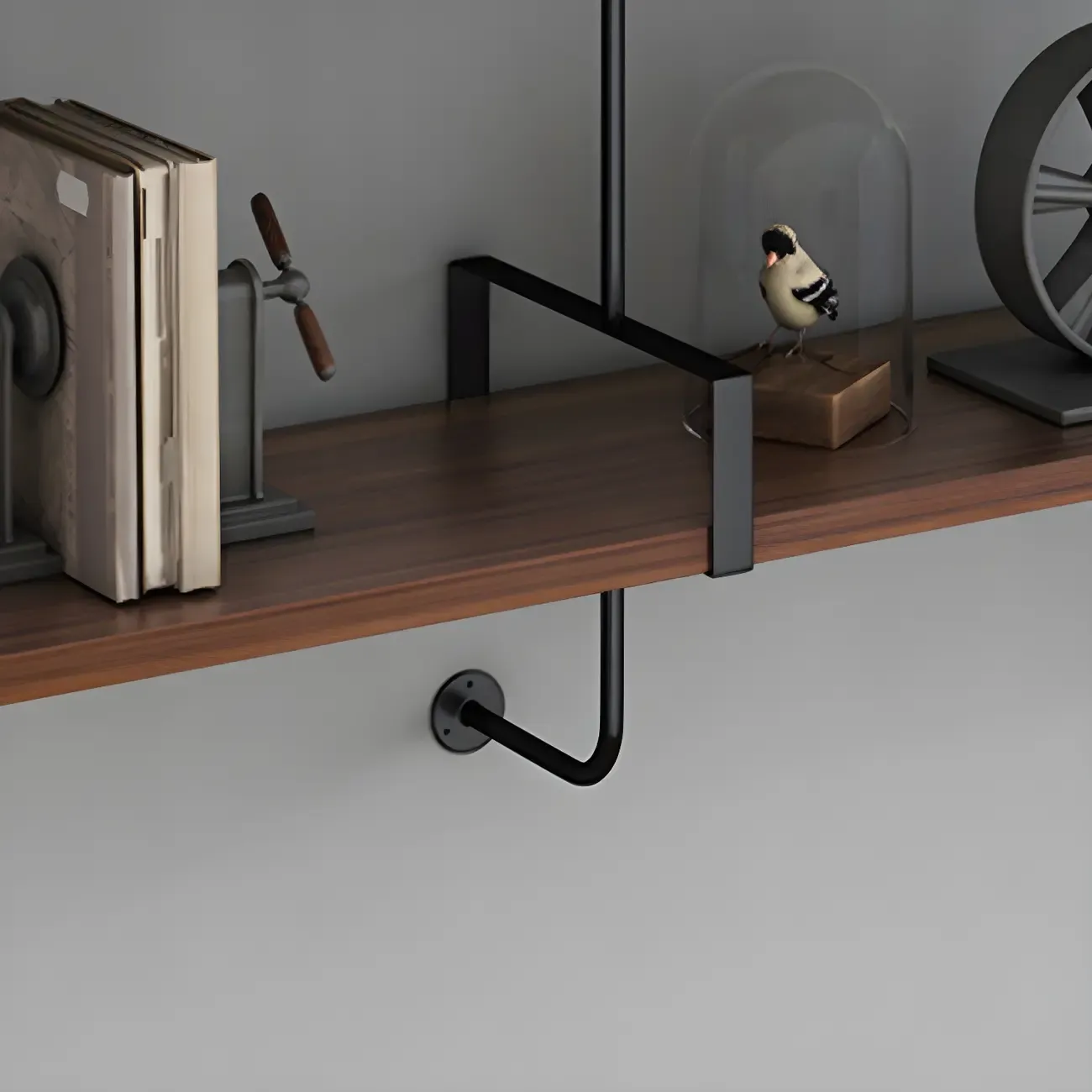 Industrial Wide 3-Tier Wooden Floating Bookcase