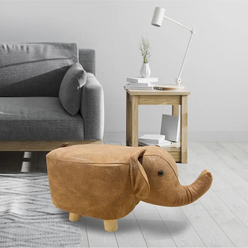 Animal Shape Velvet Wood Leg Stool Ottoman