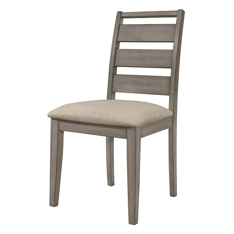 Rie 25 Inch Side Dining Chairs Set of 2, Gray Ladder Back, Greige Padded Fabric Seat