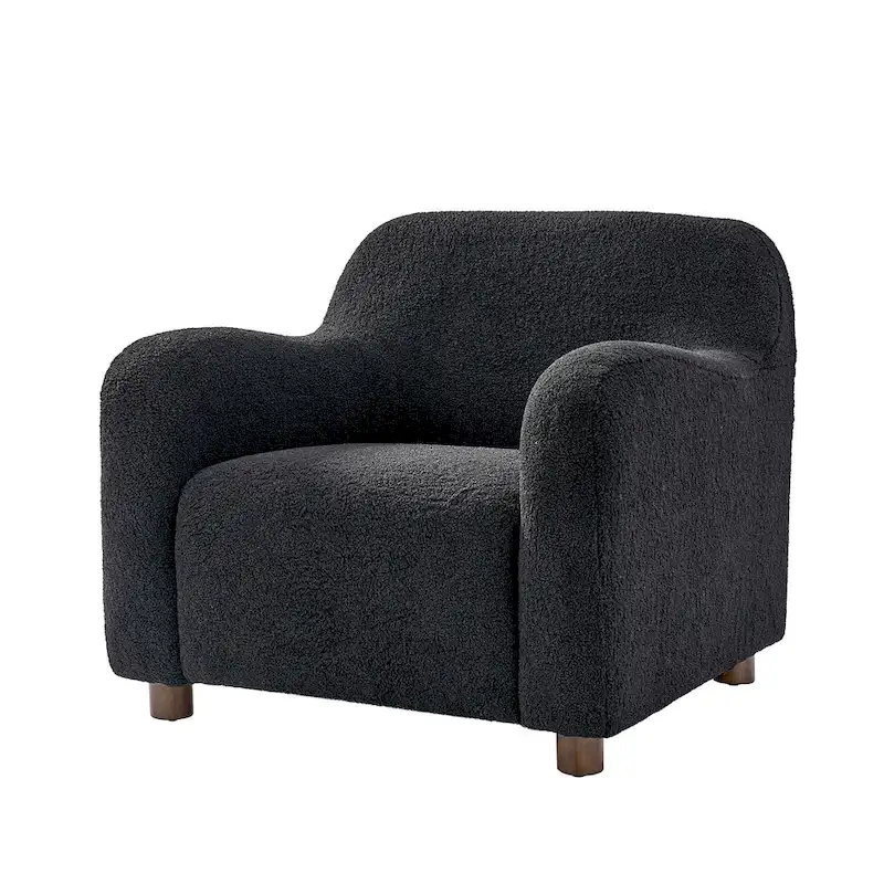 Wayne 35 Wide Boucle Upholstered Teddy Accent Chair with Solid Wood Legs by HULALA HOME