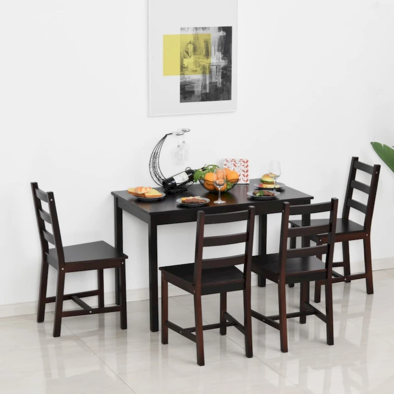 5 Piece Dining Room Table Set, Wooden Kitchen Table and Chairs for Dinette, Breakfast Nook, Chestnut Brown