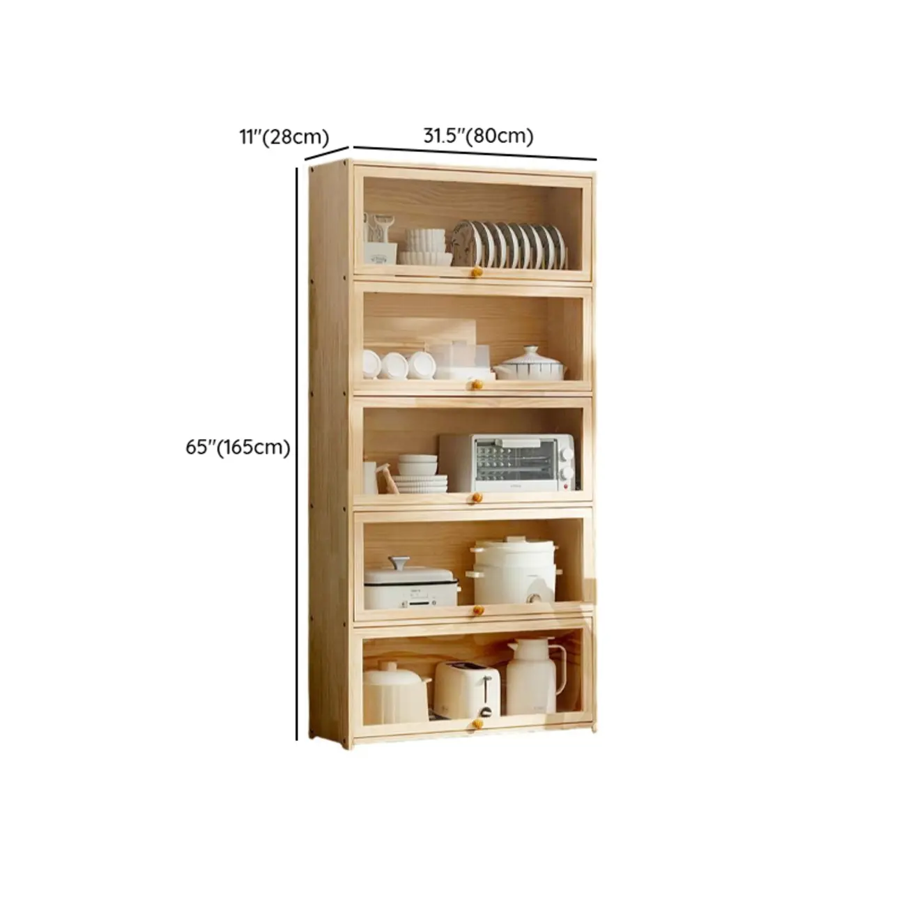 Kitchen Natural Wooden Multi-Shelf China Cabinet