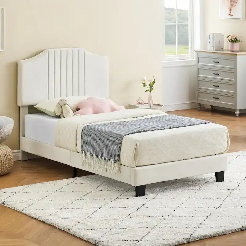 Upholstered Kids Tufted Bed Frame with Headboard