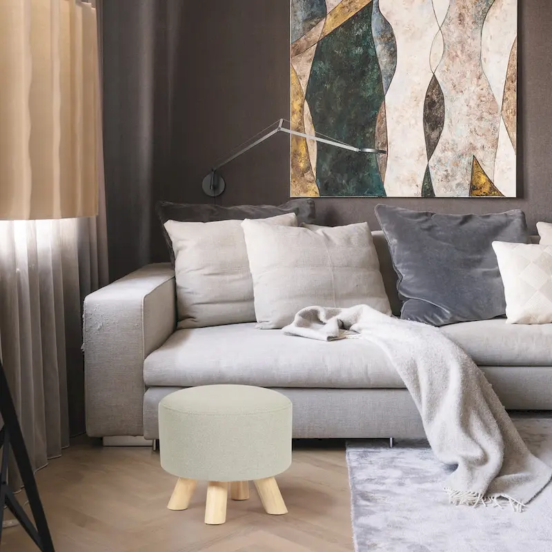 Adeco Modern Round Ottoman Home Footrest Stool/ Linen Fabric Seat Pouf