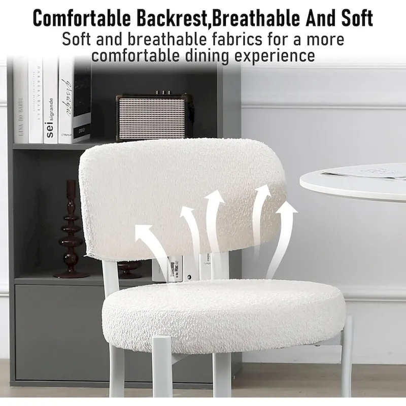 XINMICS Upholstered Modern Boucle Dining Room Chairs with White Metal Legs