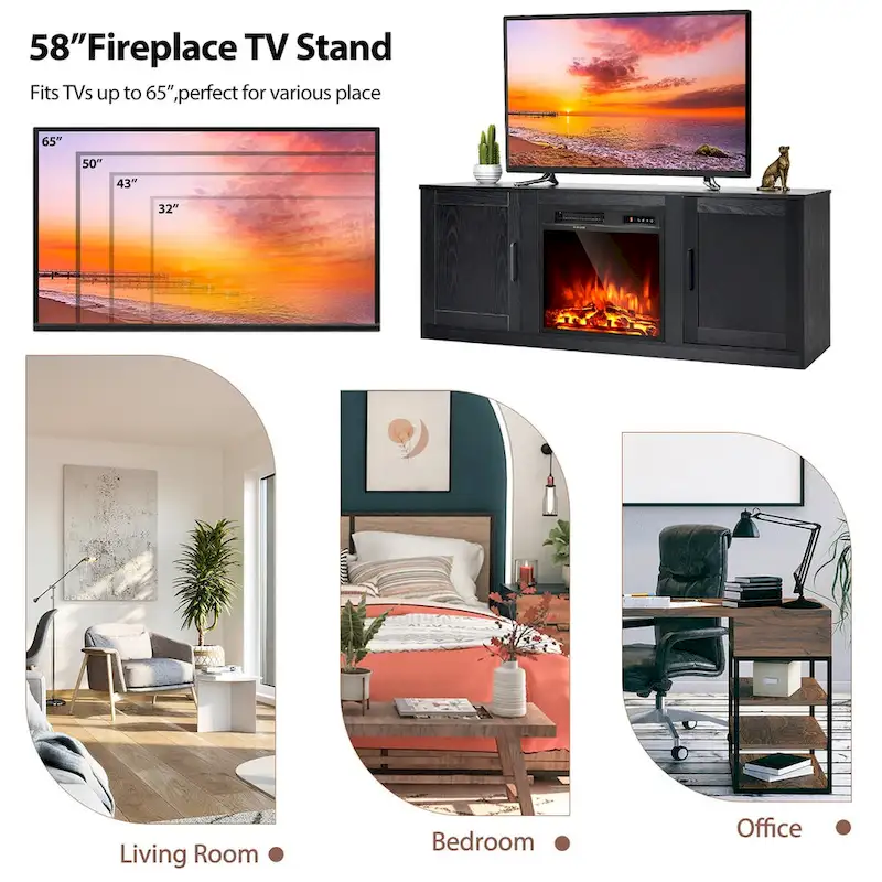 Costway 58 Fireplace TV Stand Entertainment Console W/ 18 Electric